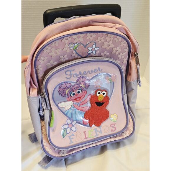 Vintage Sesame Street Rolling Backpack Abby Cadabby & Elmo Purple Retro Toddler - Picture 2 of 10